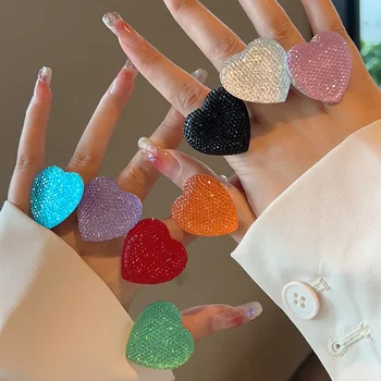Панк-кольца с разноцветными кристаллами неправильной формы в виде сердца для женщин, роскошное изысканное блестящее геометрическое открытое регулируемое кольцо Y2K Rings, ювелирные изделия