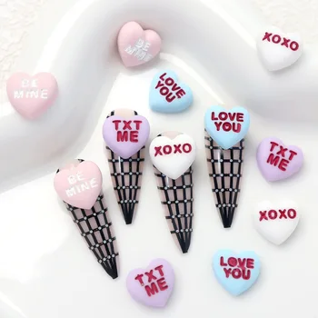 Подвески для дизайна ногтей в виде сердца на День Святого Валентина, Кавайный милый романтический стиль, Люблю тебя, персиковое сердечко, Макаронные ногти, аксессуары для маникюра из смолы
