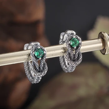 Популярные креативные серьги-узлы в стиле ретро, серьги с зеленым цирконием в виде веревочного узла для мужчин и женщин, персонализированные украшения для вечеринок, подарки