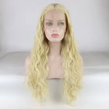 Потрясающая Медовая Блондинка Свободная Волна Воды Синтетические Парики На Кружеве 13X4 Бесклеевые Высококачественные Термостойкие Волокнистые Волосы Для Женщин 0