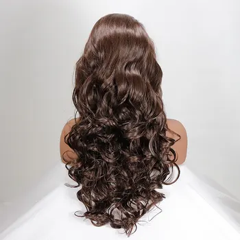 Потрясающие темно-коричневые синтетические парики с глубокой волной 13X4 на кружеве спереди, бесклеевые волосы из высококачественных термостойких волокон для модных женщин 4