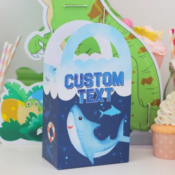 Принадлежности для празднования дня рождения в тематике акулы, украшения для шкатулок, пакеты для угощений для детского душа, персонализированные
