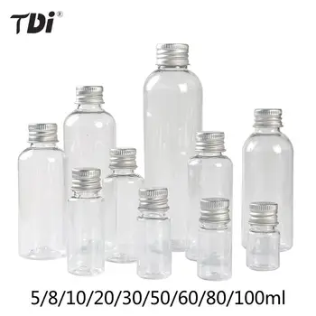 Прозрачная пластиковая бутылка с алюминиевой завинчивающейся крышкой Маленькие баночки Косметический контейнер Дорожный набор Пустые бутылки многоразового использования
