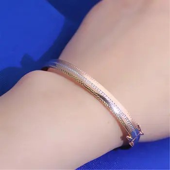 Простой Модный Новый браслет с покрытием из розового Золота 14K для женщин, Фиолетовый Золотой трехцветный браслет из золота 585 Пробы, Банкетные ювелирные изделия