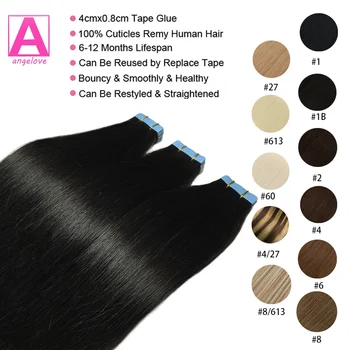 Прямая лента для наращивания человеческих волос, наращивание натуральных волос 1B, 100% утка из кожи Remy, клей для салона высокого качества