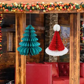 Рождественская подвеска в виде сот, Рождественская елка, шляпа Санта-Клауса, украшения в виде сот, атмосфера фестиваля, светящиеся подвесные украшения для вечеринки, Лучшие украшения 0