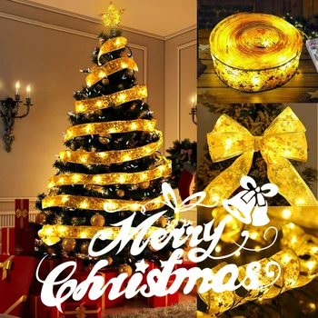 Рождественские украшения Светодиодные Ленточные фонари Украшения для Рождественской елки Кружевные банты своими Руками Струнные фонари Navidad Home Decors Новый 2022 год