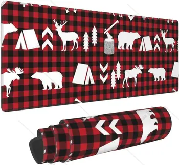 Рождественский игровой коврик для мыши с изображением коровы, оленя, елки, Негабаритные коврики для мыши с нескользящей резиновой основой для офисной работы, подарки для дома 12x31,5 дюйма