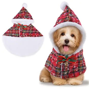 Рождественское платье для домашних животных, одежда для кошек с капюшоном и помпонами, аксессуары для костюмов домашних животных на Рождество, реквизит для фотосессий, Рождественская вечеринка