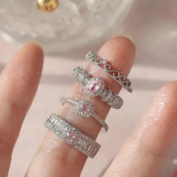 Розовое кольцо Y2k для девочек со стразами, регулируемое Кольцо на палец в стиле Ins, Милое Женское Открывающее кольцо для подарка девушке, вечеринки, повседневной жизни