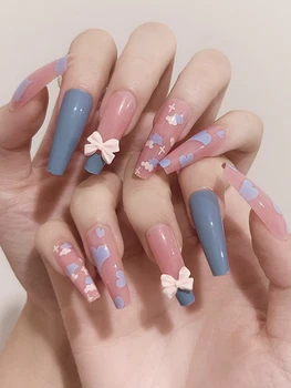 Розовые пыльно-голубые искусственные ногти Привлекательный внешний вид, накладные ногти для профессионального использования в салоне