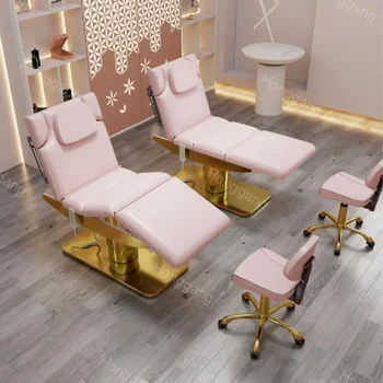 Роскошный современный розовый массажный стол косметическая электрическая кровать для восковой эпиляции лица изогнутая кровать для ресниц салона красоты на продажу