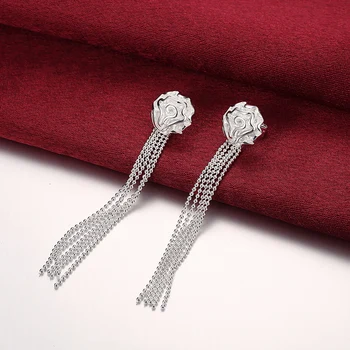 Серебряные серьги Модные Красивые серьги-гвоздики с кисточками в виде роз для женщин, подарки на День рождения, Очаровательные украшения для вечеринок