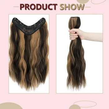 Синтетическая прическа с длинными вьющимися волнами, 5 наращенных волос на заколках, 18-дюймовый цельный шиньон, коричневый, светлый, Черный, накладные волосы для женщин 2