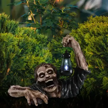 Статуя Хэллоуина С фонарем, Садовый декор в виде черепа из смолы, водонепроницаемая Статуя черепа из смолы на батарейках Для патио, парков и садов 1