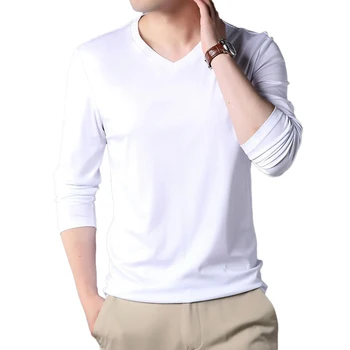 Стильная мужская Приталенная футболка с длинным рукавом и V образным вырезом Muscle Top для повседневной одежды Доступна в нескольких цветах Черном 2