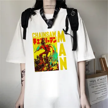 Топ Белая футболка Японского Аниме Женская Футболка Chainsaw Man Graphic Tees Укороченный Топ с Коротким рукавом Женская футболка Унисекс Топы 1