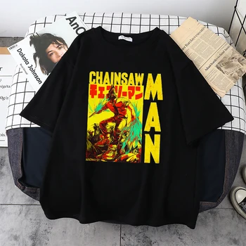 Топ Белая футболка Японского Аниме Женская Футболка Chainsaw Man Graphic Tees Укороченный Топ с Коротким рукавом Женская футболка Унисекс Топы 3