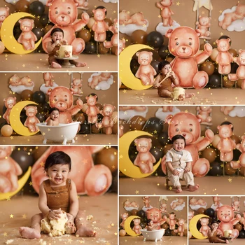Фоны с милым медвежонком Праздничный торт Smash Kids Детский Реквизит для фотографий детей и взрослых Декорации Воздушные облака Фоны