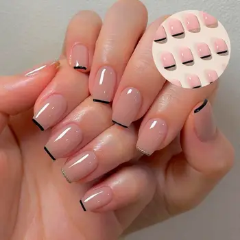 Французские накладные ногти с квадратной головкой, съемный носимый маникюр, полное покрытие кончиков ногтей, накладные ногти для девочек 1