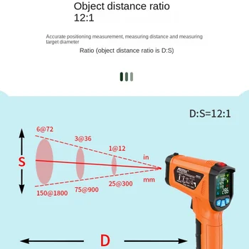 Цифровой инфракрасный термометр ЖК-бесконтактный ИК-лазерный пистолет Пирометр Датчик температуры Измеритель температуры 2