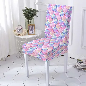 Чехол для стула с принтом в виде чешуи Русалки, современный чехол для подушки сиденья с геометрическим рисунком, эластичный пылезащитный чехол для стула для декора кухни 0