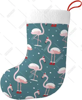 Элегантный Фламинго в рождественской шляпе, Рождественские Чулки, рождественский чулок на ферме для детей, Праздничный декор для девочек и мальчиков