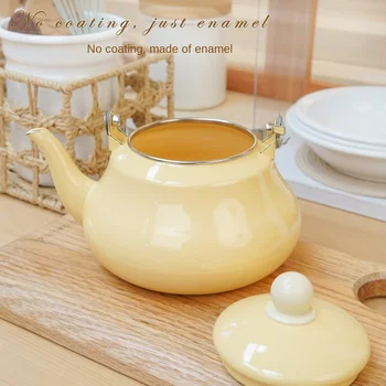 Эмалированный желтый чайник с утолщением объемом 1,6 литра, металлическая ручка для защиты от ожогов для газовой индукционной плиты 2