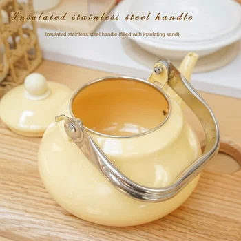 Эмалированный желтый чайник с утолщением объемом 1,6 литра, металлическая ручка для защиты от ожогов для газовой индукционной плиты 3