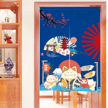 Японская Дверная Занавеска Noren Картина Lucky Cat Украшение перегородки Кухни Спальни Ресторана Подвесная Занавеска Дверного Проема